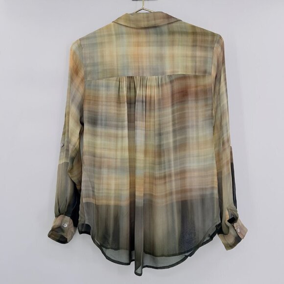 Soft Surroundings Roll Tab Long Sleeves Sheer Plaid FRont Button Shirt PS - Picture 5 of 8
